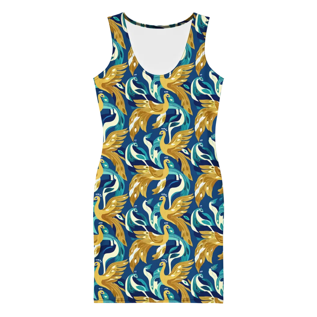Gilded Peacock Tide on Bodycon Dress — Front