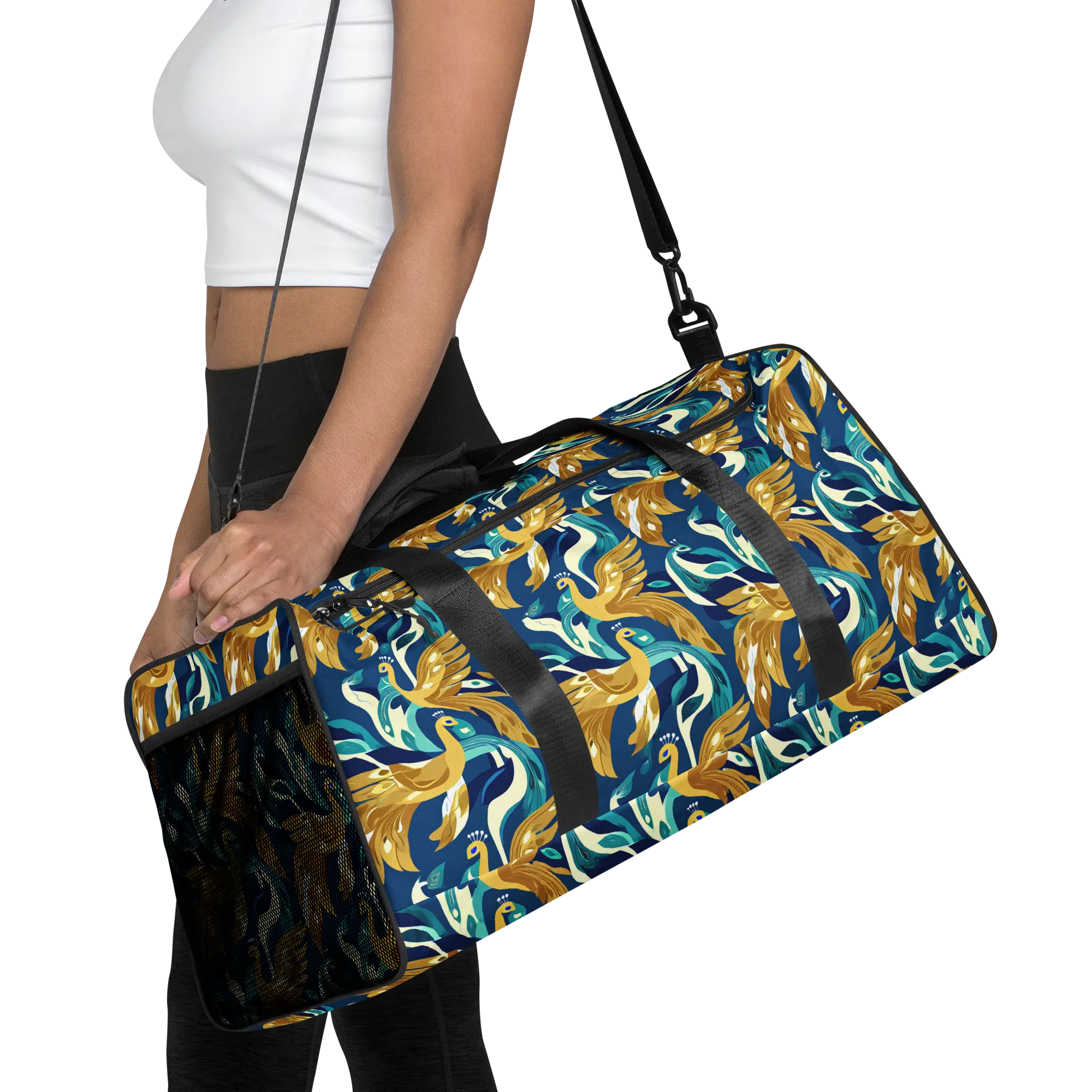 Gilded Peacock Tide on Duffle Bag — Front