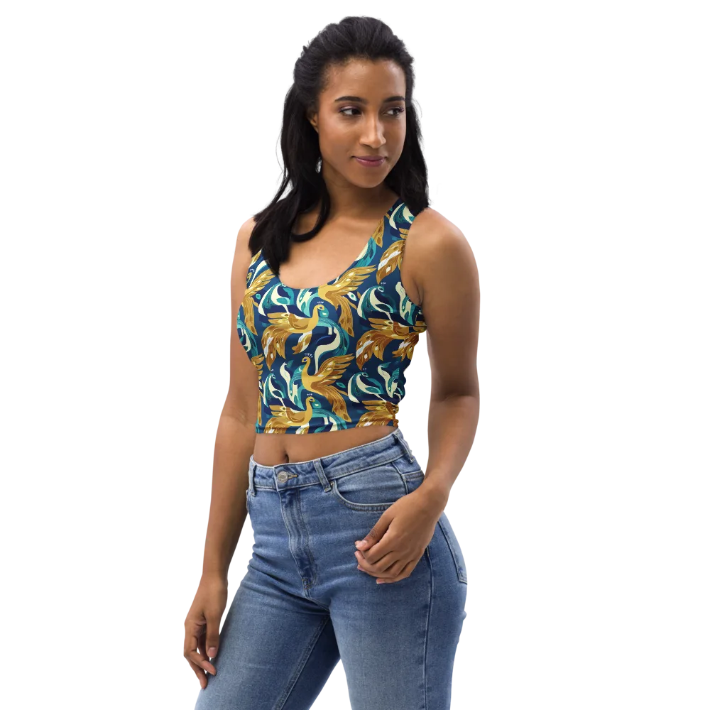 Gilded Peacock Tide on Crop Top — Left Front