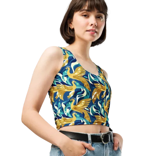 Gilded Peacock Tide on a Crop Top