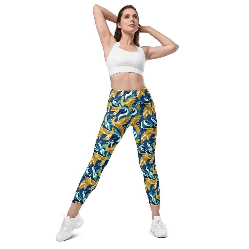 Gilded Peacock Tide on Leggings with Pockets — Front