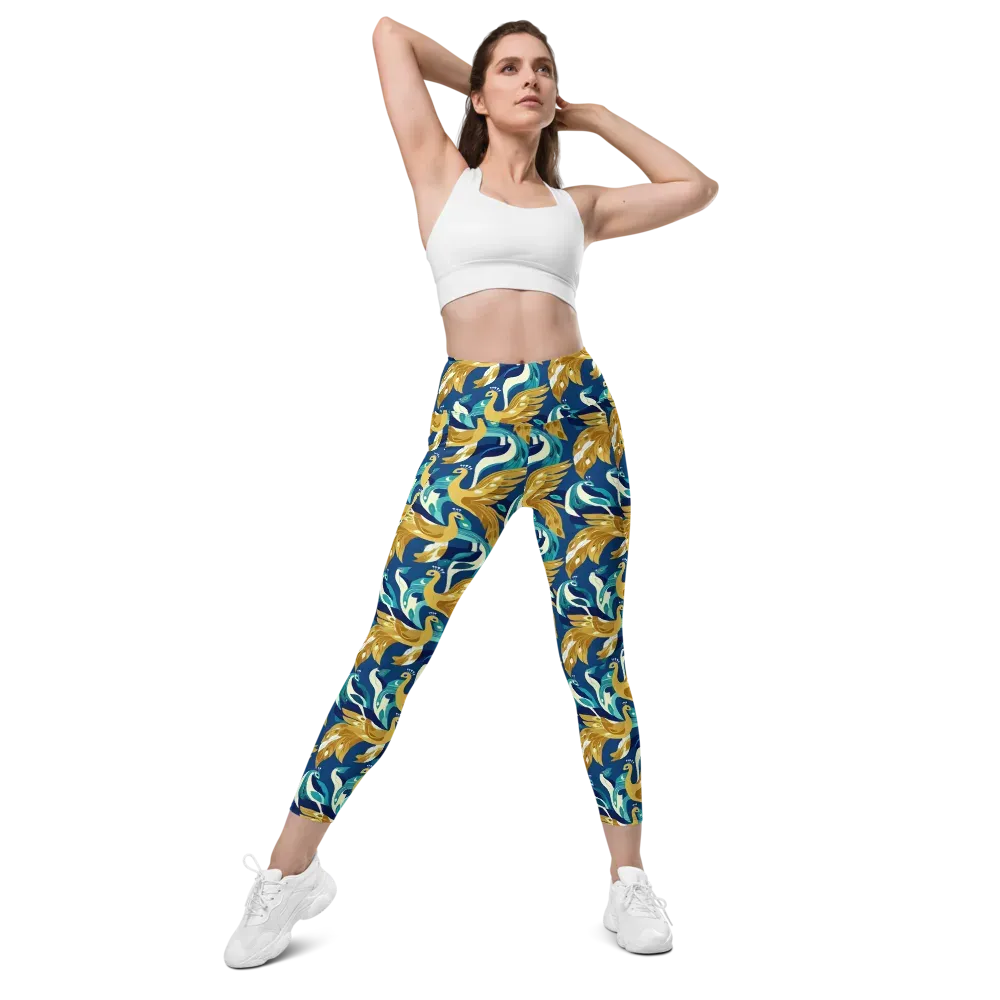 Gilded Peacock Tide on Leggings with Pockets — Front
