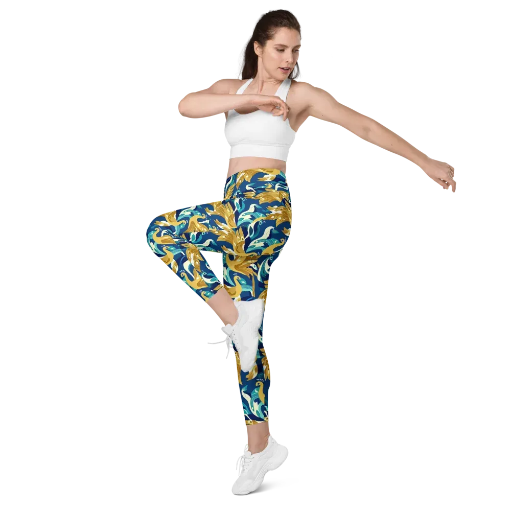 Gilded Peacock Tide on Leggings with Pockets — Left Front