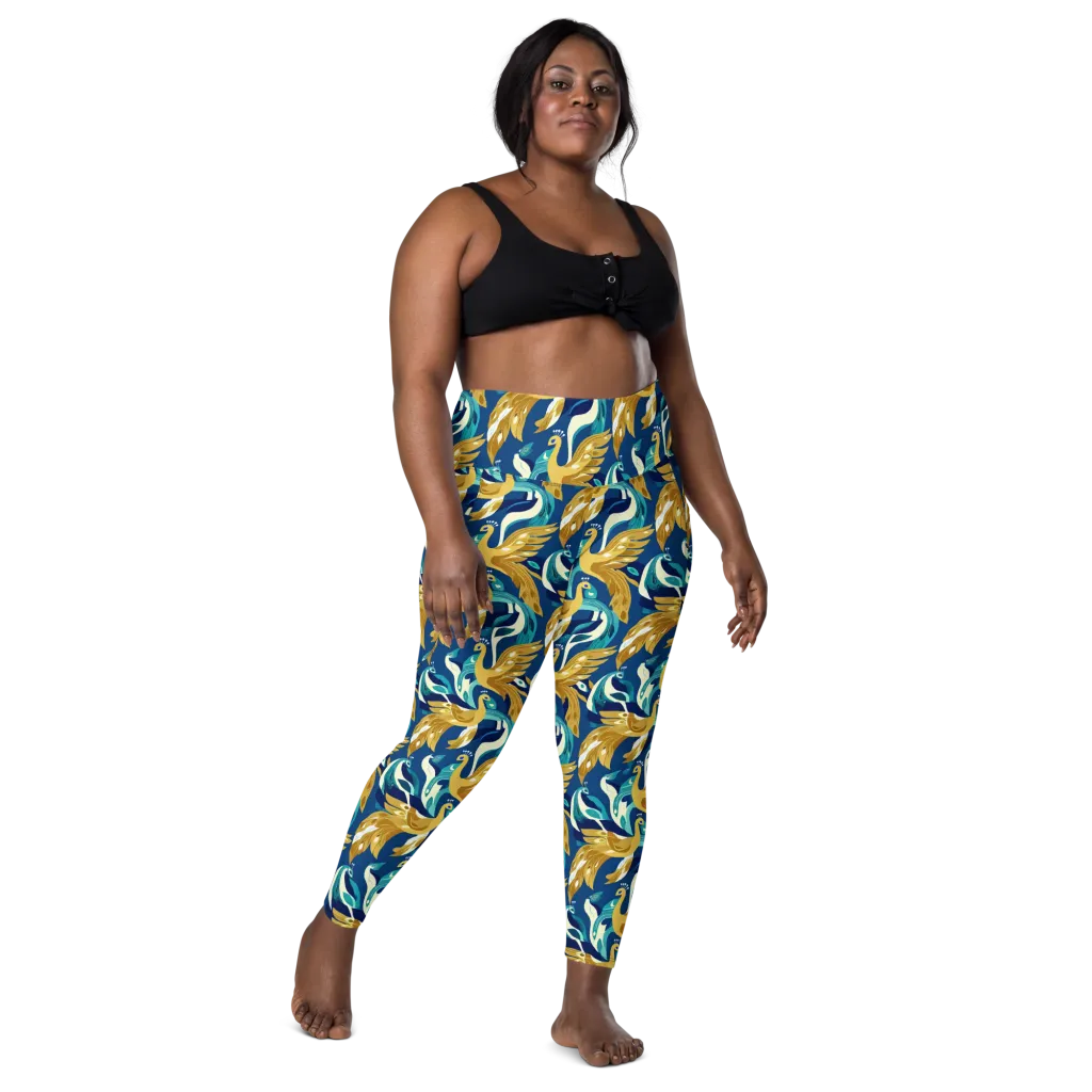 Gilded Peacock Tide on Leggings with Pockets — Front
