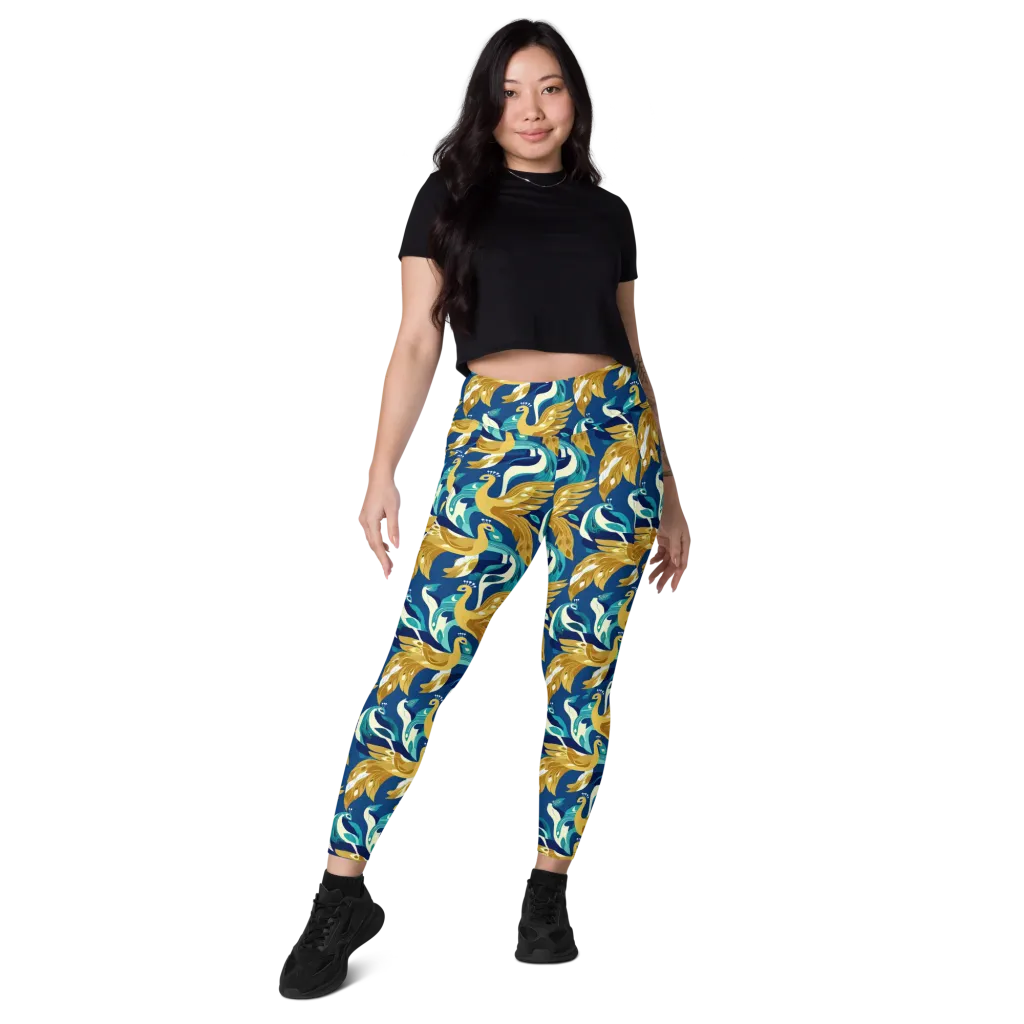 Gilded Peacock Tide on Leggings with Pockets — Front