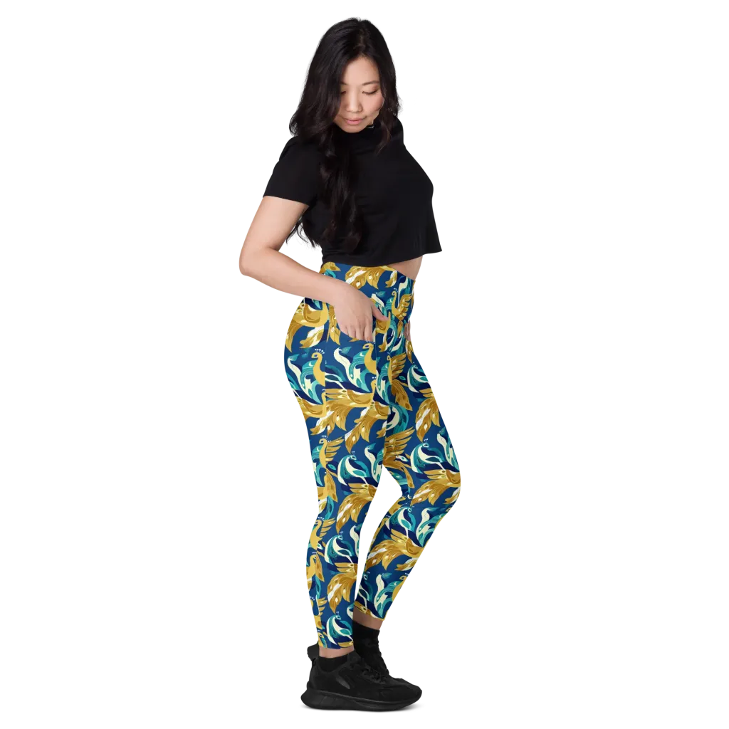 Gilded Peacock Tide on Leggings with Pockets — Right