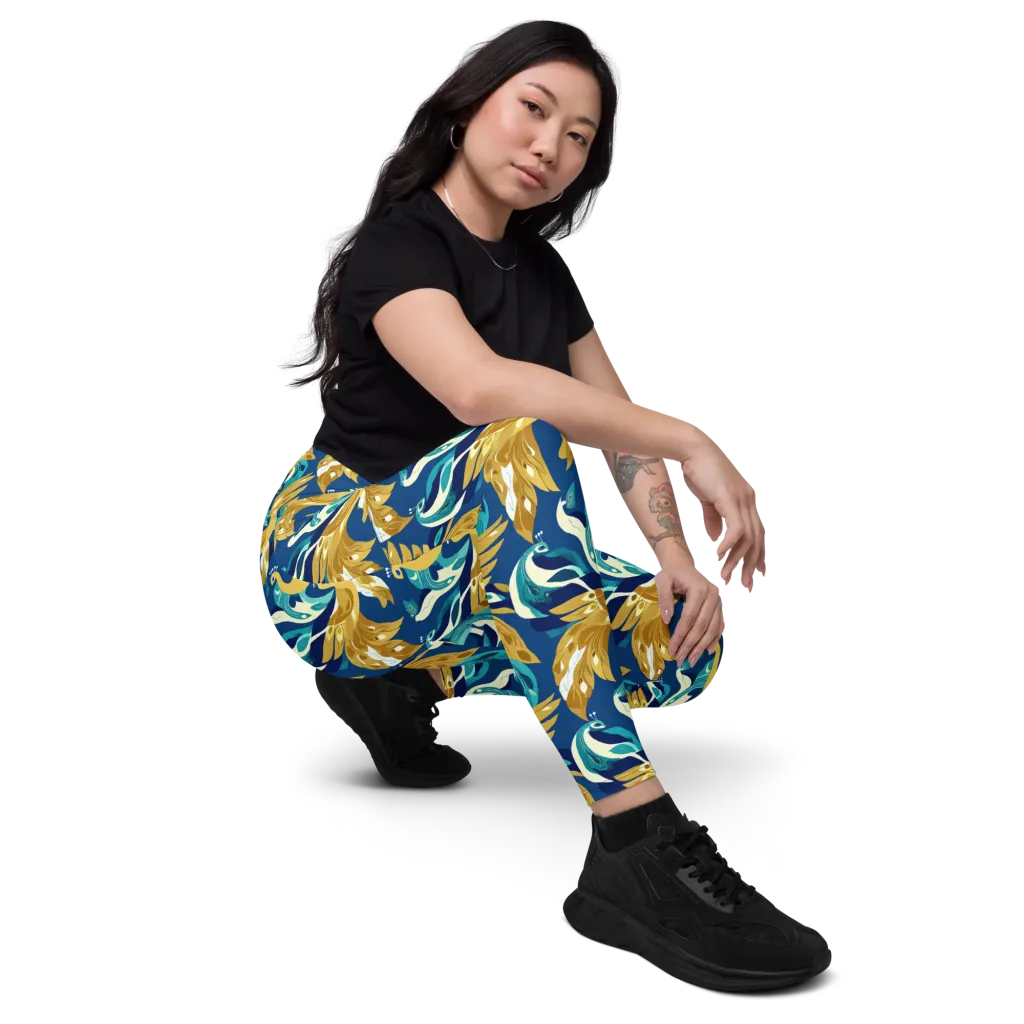 Gilded Peacock Tide on Leggings with Pockets — Right Front