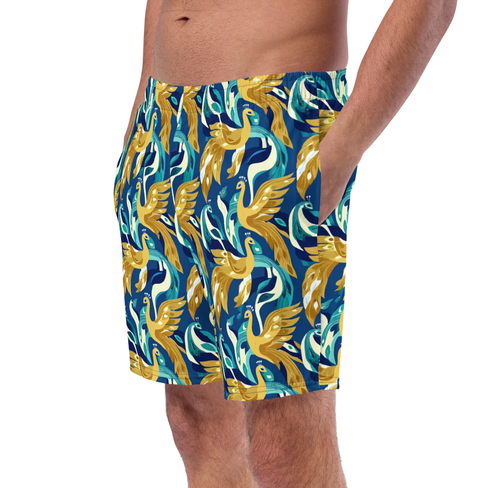 Gilded Peacock Tide on Swim Trunks — Left Front