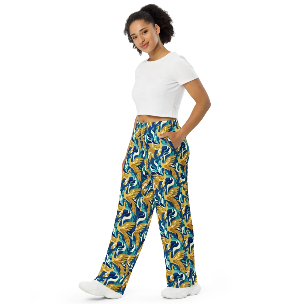Gilded Peacock Tide on Wide-Leg Pants — Left Front