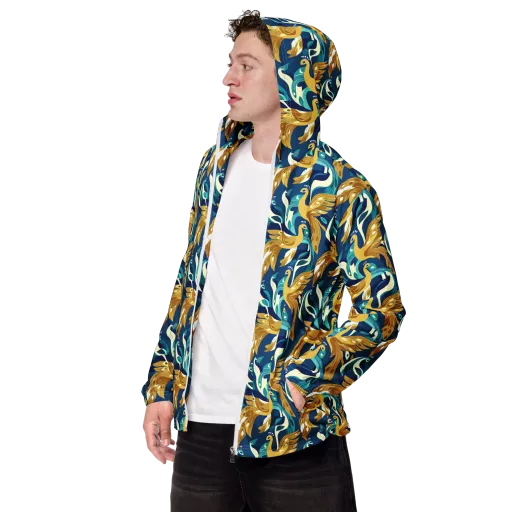 Gilded Peacock Tide on a Men's Windbreaker