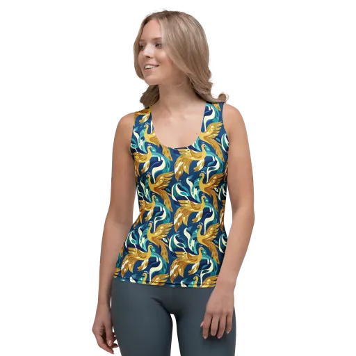 Gilded Peacock Tide on a Women's Tank Top