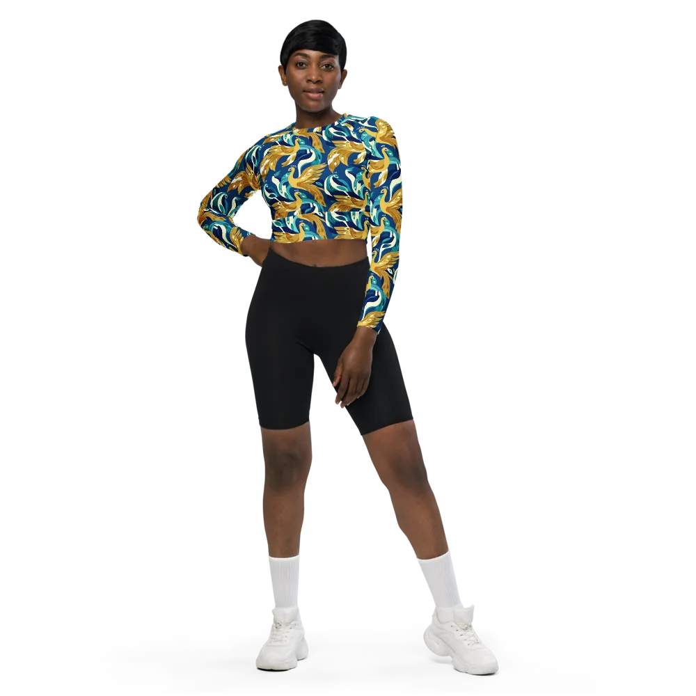 Gilded Peacock Tide on Long Sleeve Crop Top — Front