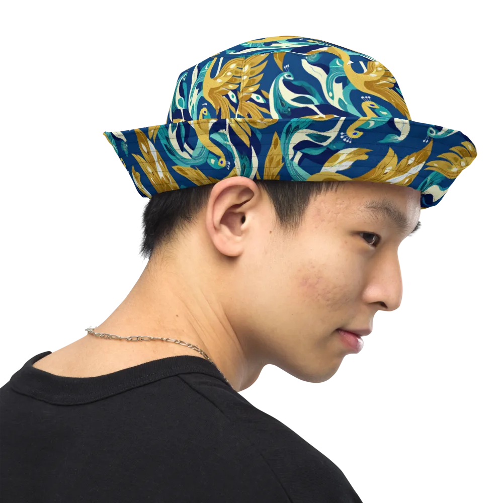 Gilded Peacock Tide on Reversible Bucket Hat — Right Outside