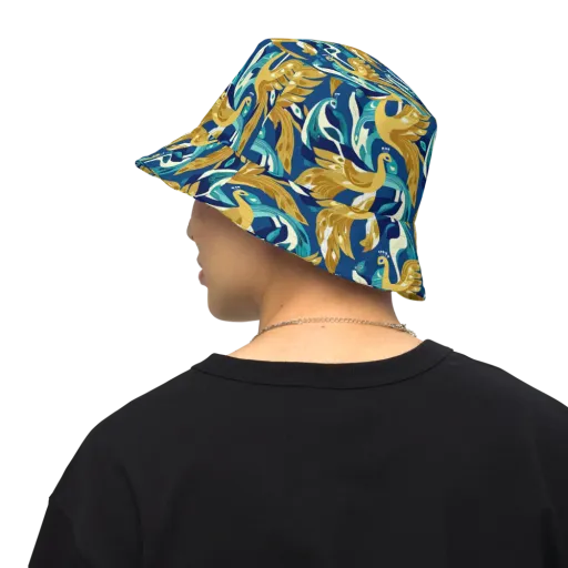 Gilded Peacock Tide on a Reversible Bucket Hat
