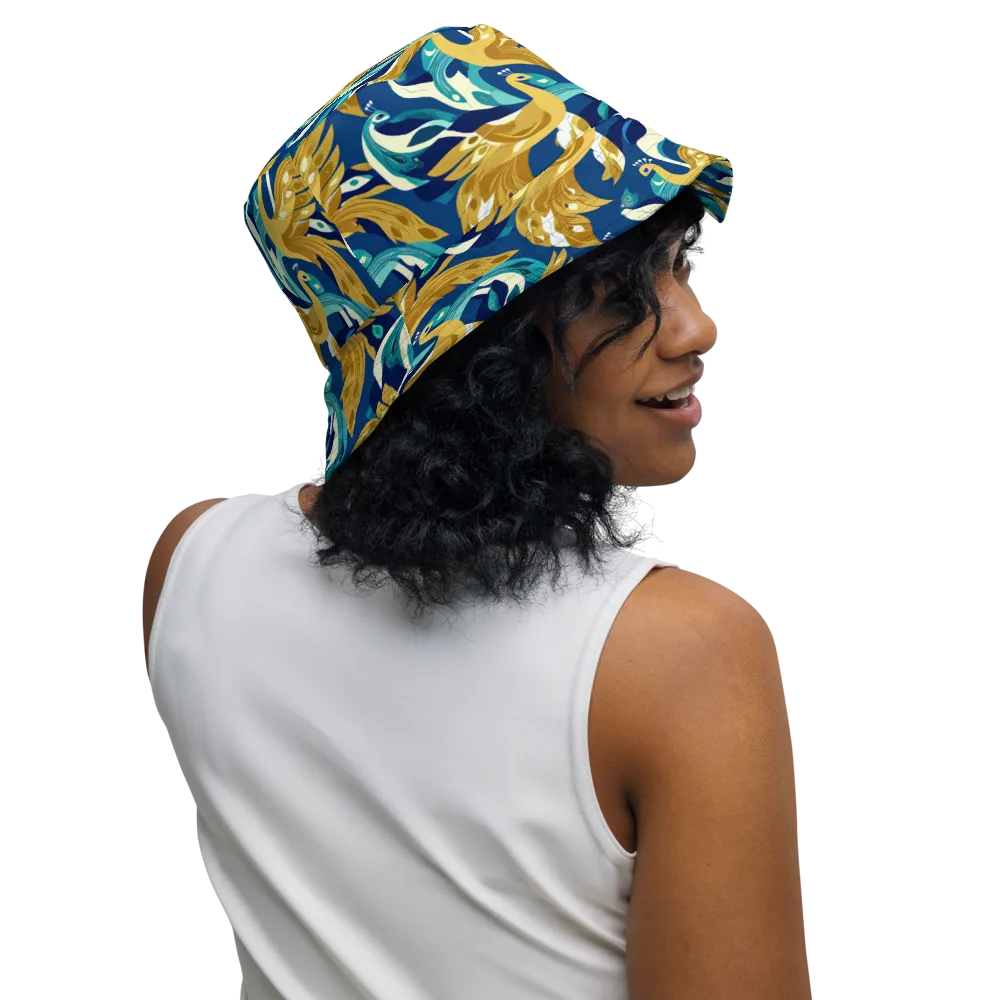 Gilded Peacock Tide on Reversible Bucket Hat — Right Outside