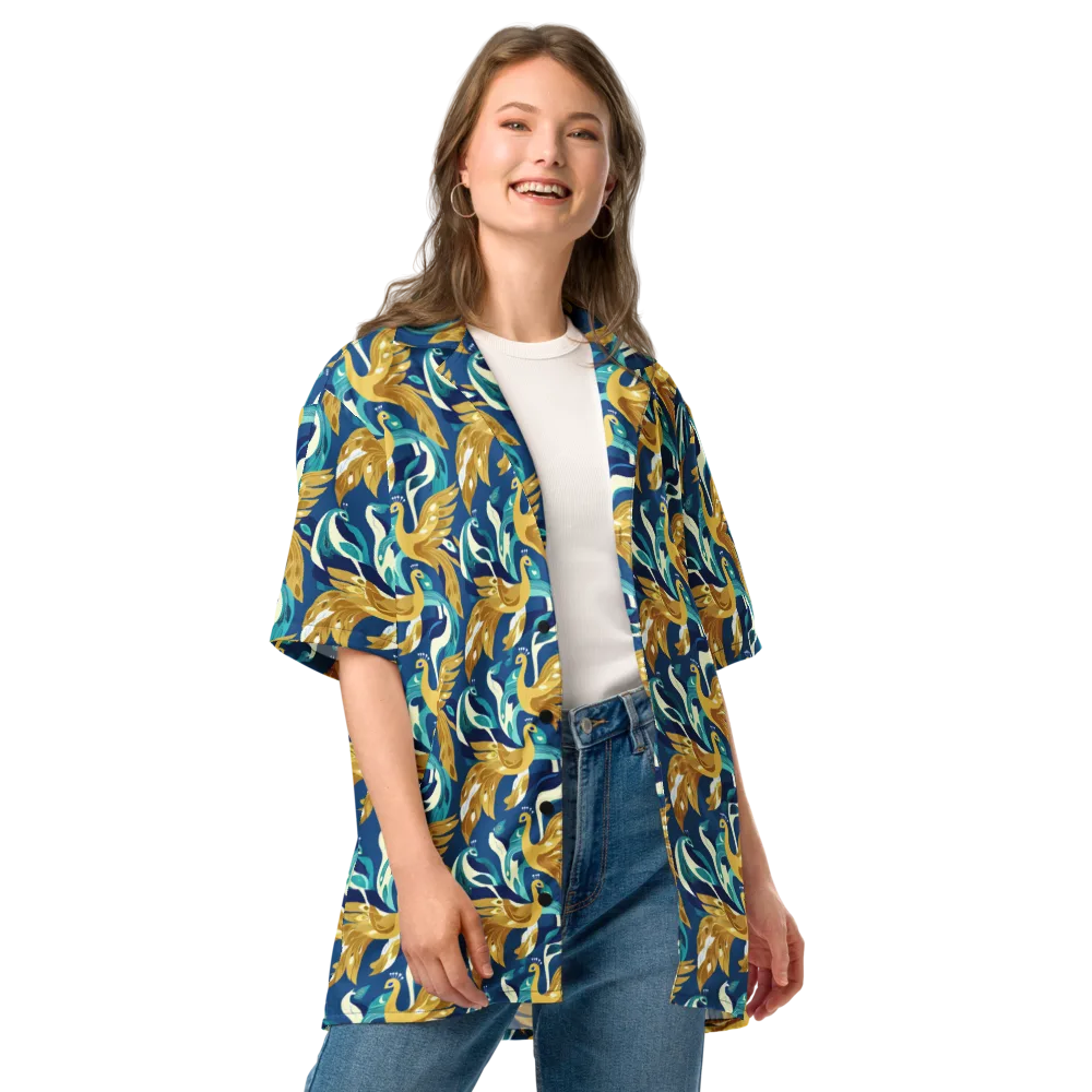 Gilded Peacock Tide on Button Shirt — Front