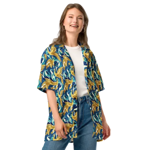 Gilded Peacock Tide on a Button Shirt