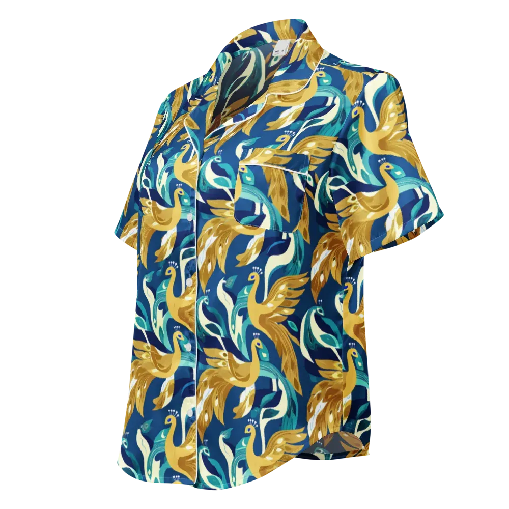 Gilded Peacock Tide on Women's Short Sleeve Pajama Top — Left Front