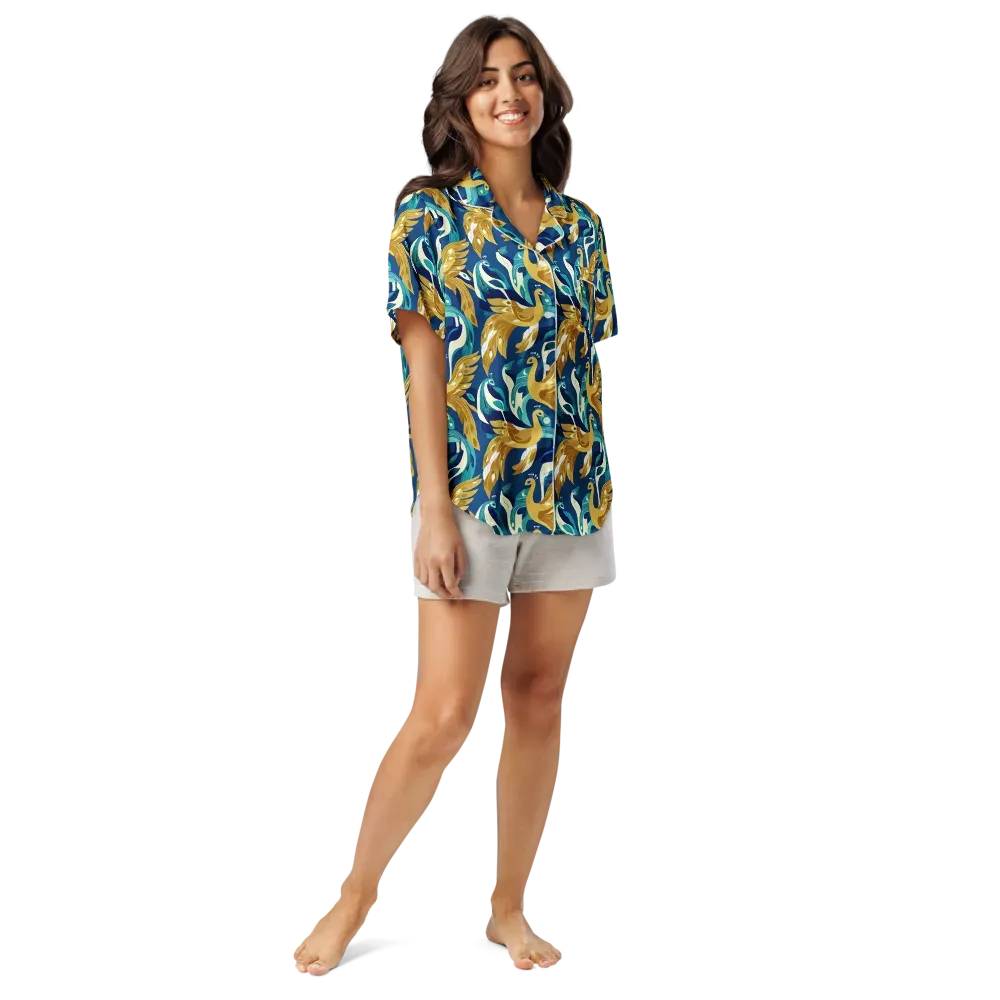 Gilded Peacock Tide on Women's Short Sleeve Pajama Top — Front