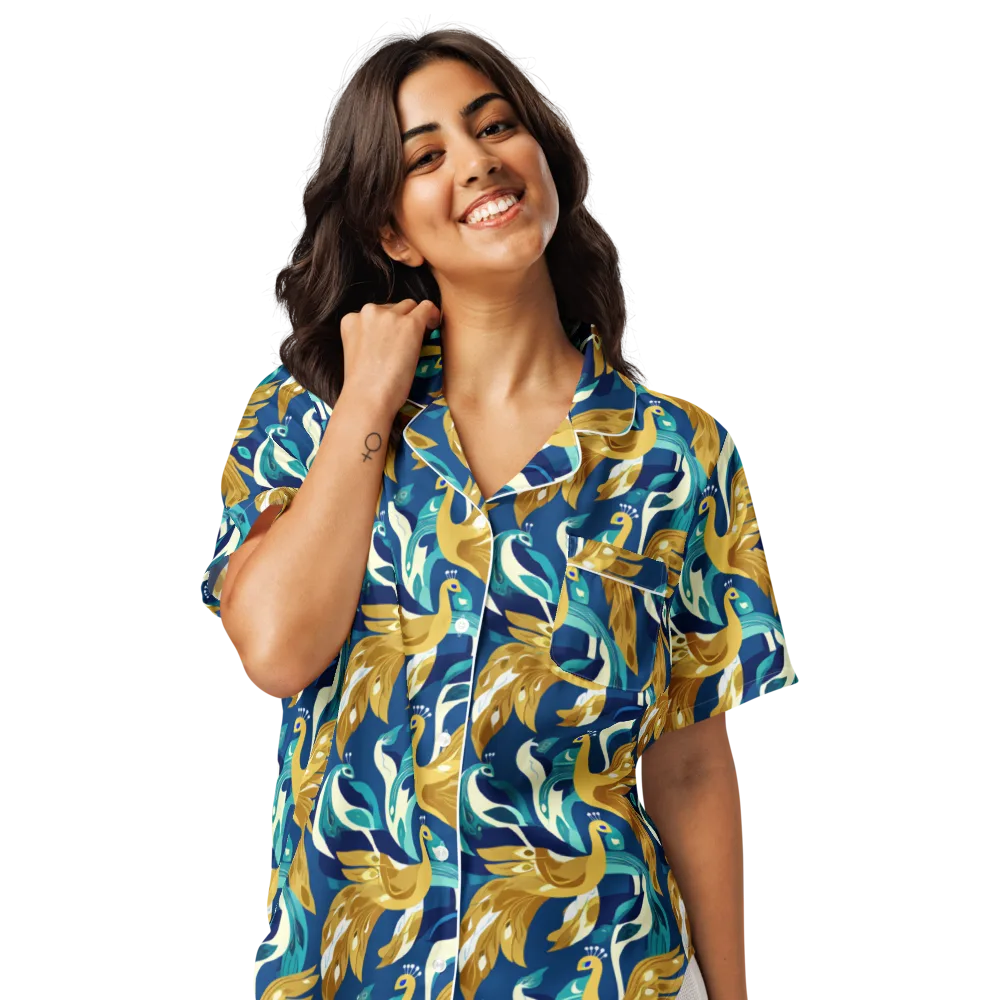 Gilded Peacock Tide on Women's Short Sleeve Pajama Top — Front