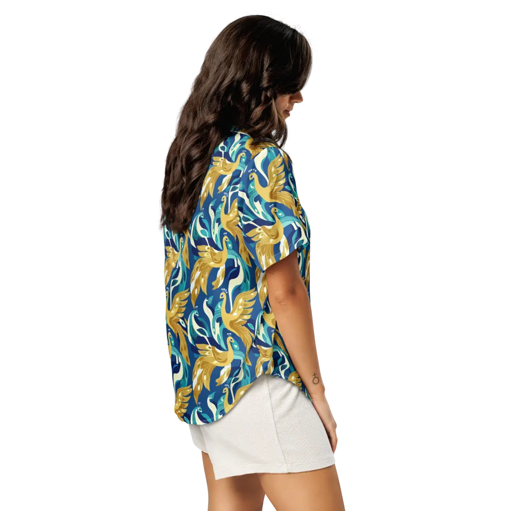 Gilded Peacock Tide on Women's Short Sleeve Pajama Top — Right Back
