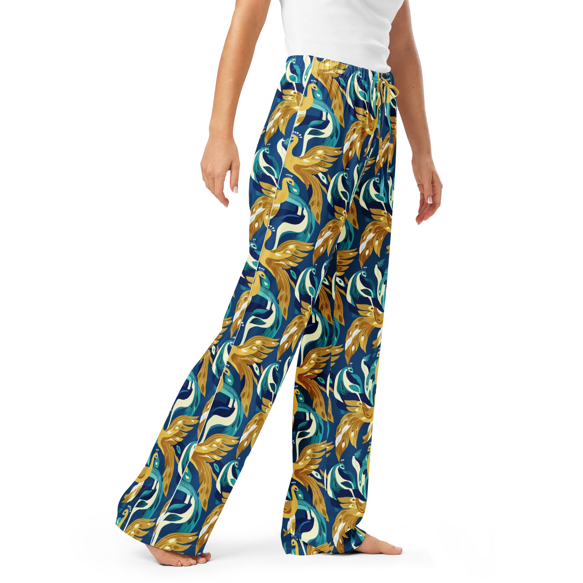 Gilded Peacock Tide on Women's Pajama Pants — Right Front
