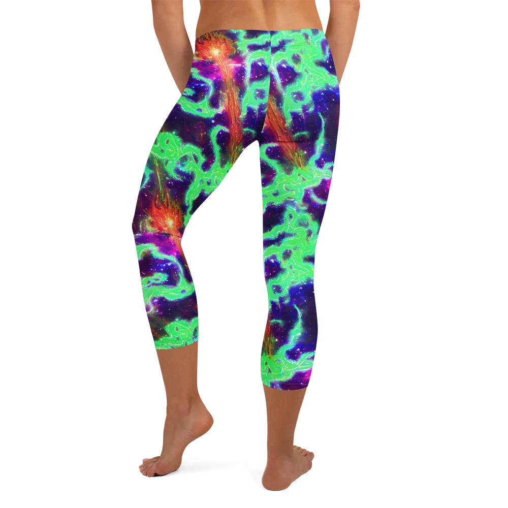 Neon Dragonfield on Capri Leggings — Back