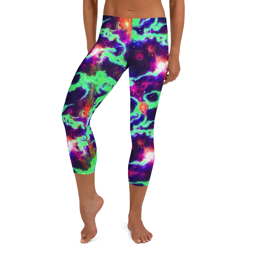 Neon Dragonfield on Capri Leggings — Front