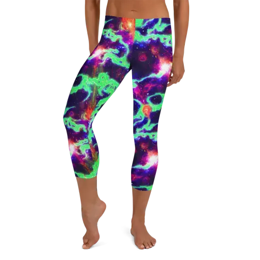 Neon Dragonfield on a Capri Leggings