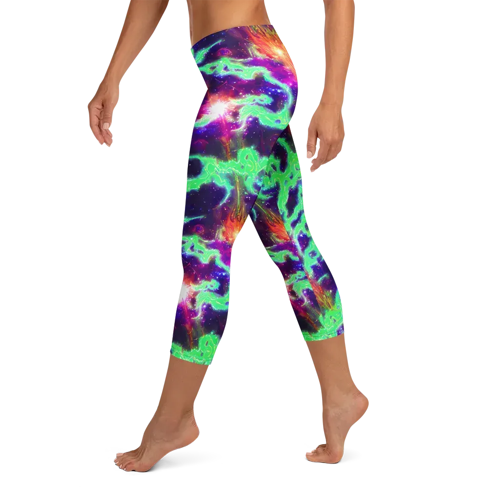 Neon Dragonfield on Capri Leggings — Left
