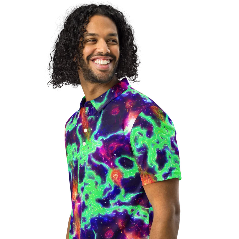 Neon Dragonfield on Men's Slim Fit Polo Shirt — Left Front