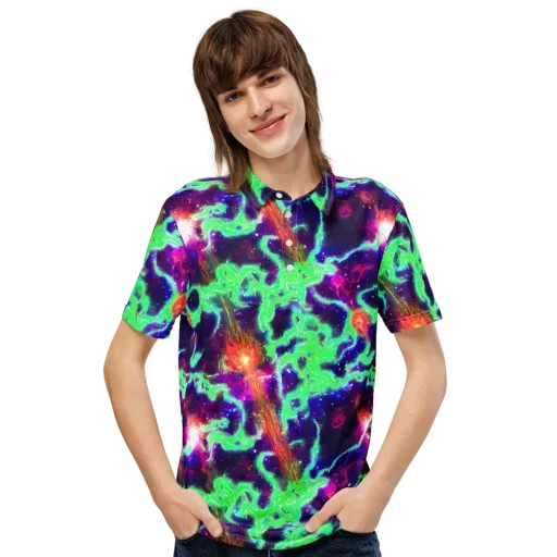 Neon Dragonfield on a Men's Slim Fit Polo Shirt