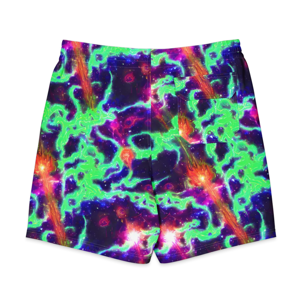Neon Dragonfield on Men's Board Shorts — Back