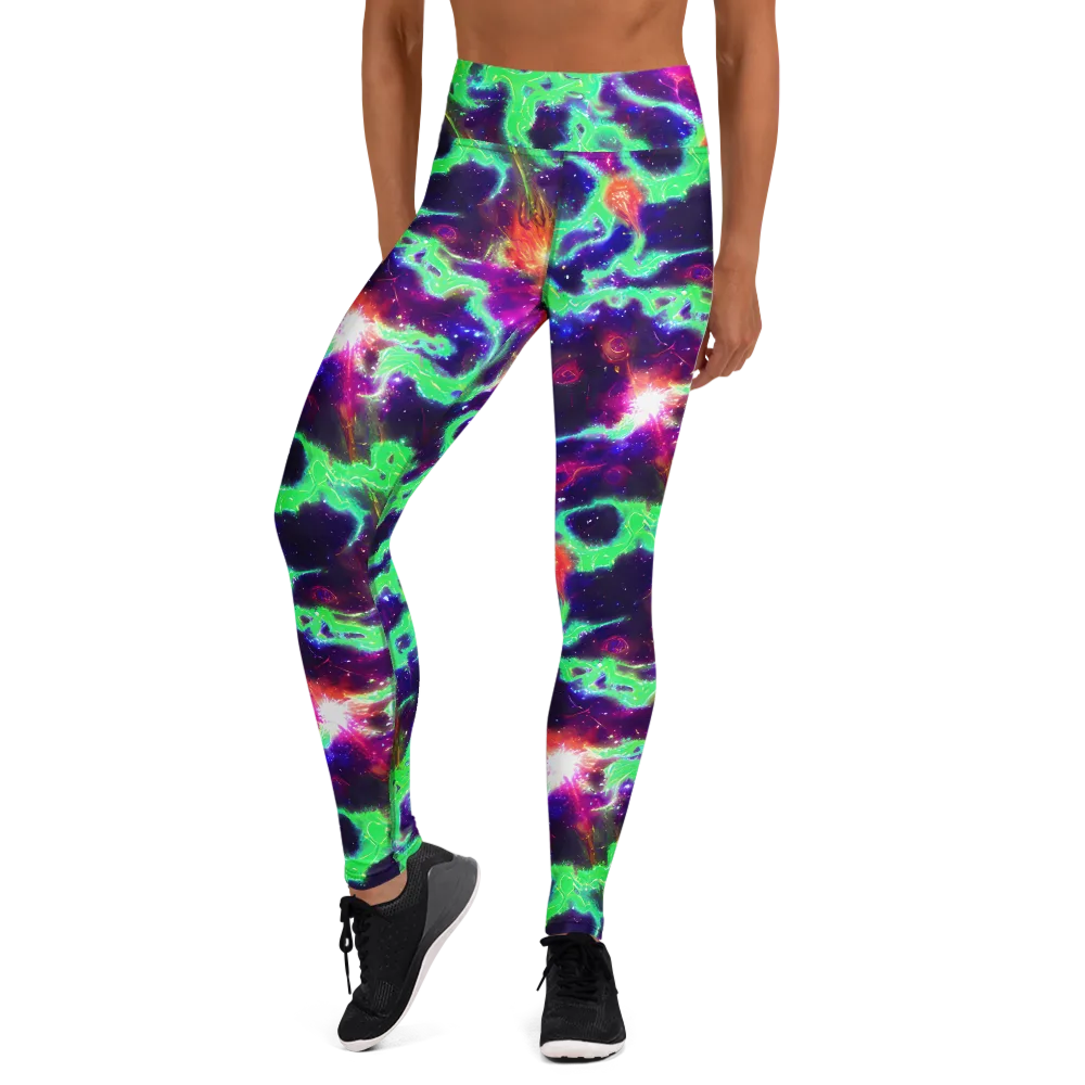 Neon Dragonfield on Yoga Leggings — Front