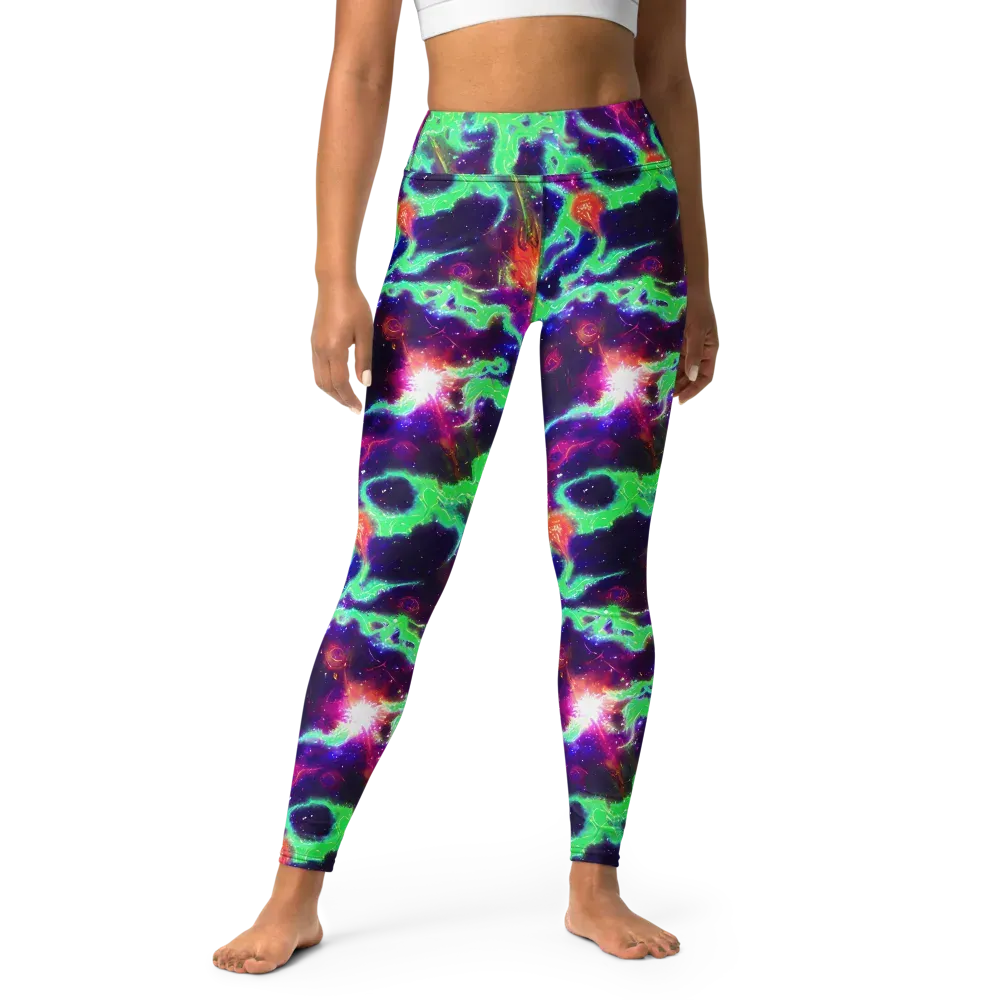 Neon Dragonfield on Yoga Leggings — Front