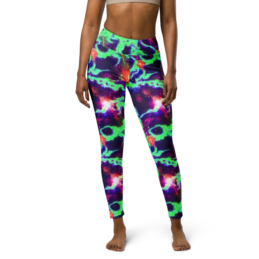 Neon Dragonfield on Yoga Leggings — Front