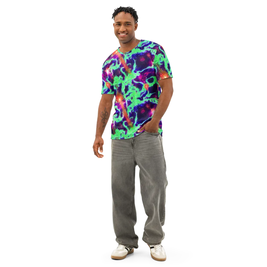 Neon Dragonfield on Men's Cotton Crew Neck T-Shirt — Front
