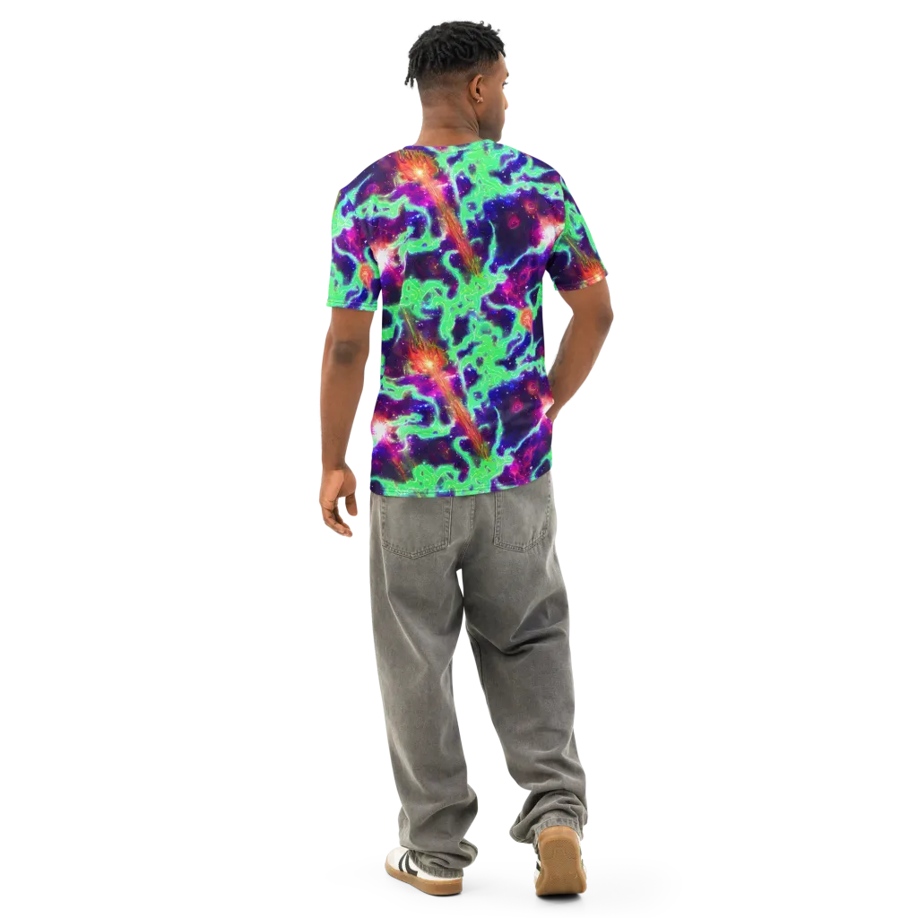 Neon Dragonfield on Men's Cotton Crew Neck T-Shirt — Back