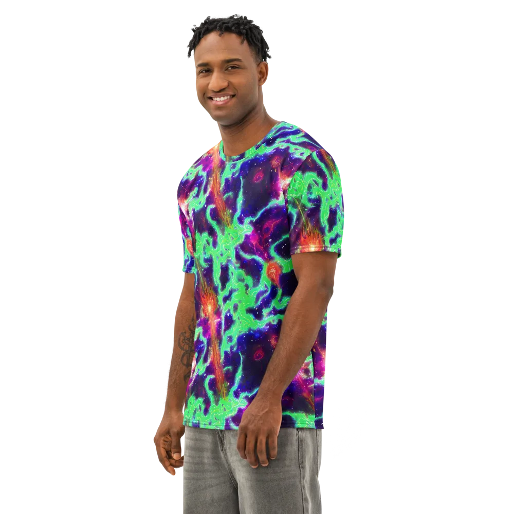 Neon Dragonfield on Men's Cotton Crew Neck T-Shirt — Left Front