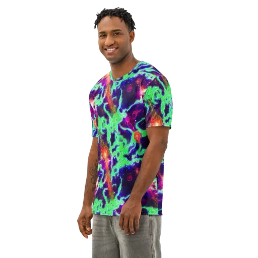 Neon Dragonfield on a Men's Cotton Crew Neck T-Shirt