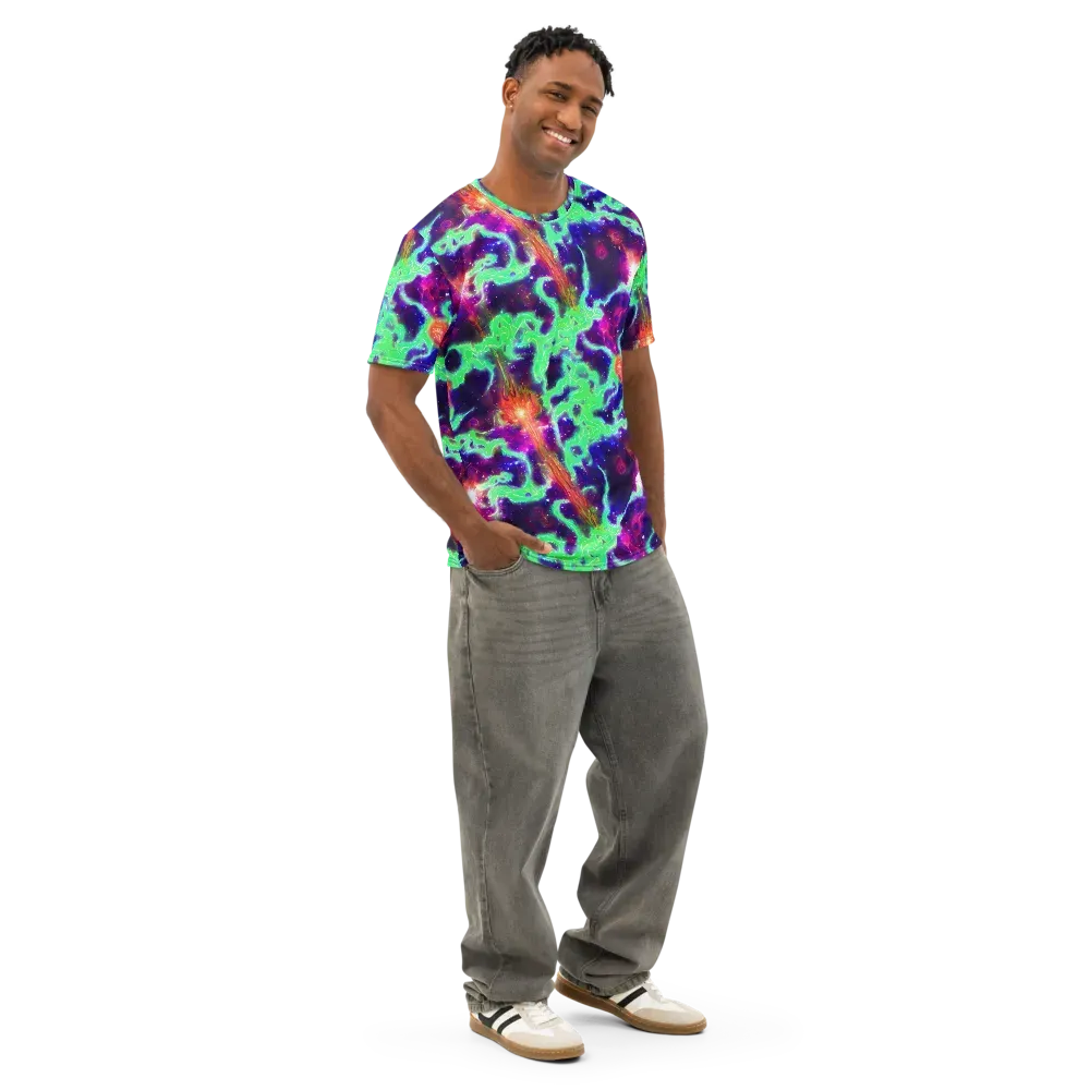 Neon Dragonfield on Men's Cotton Crew Neck T-Shirt — Right Front