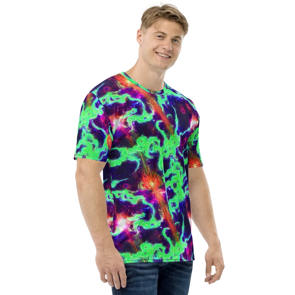Neon Dragonfield on Men's Crew Neck T-Shirt — Right