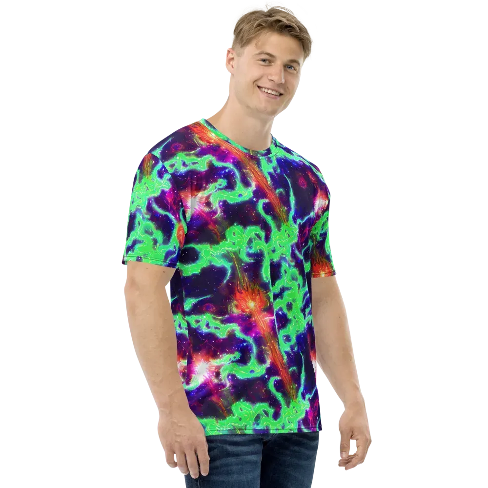Neon Dragonfield on Men's Crew Neck T-Shirt — Right