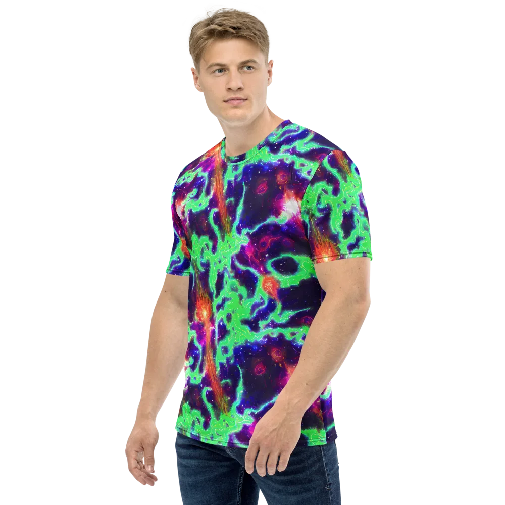 Neon Dragonfield on Men's Crew Neck T-Shirt — Left