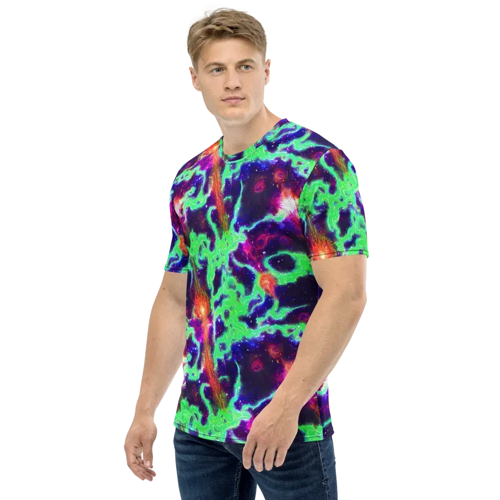Neon Dragonfield on Men's Crew Neck T-Shirt — Left