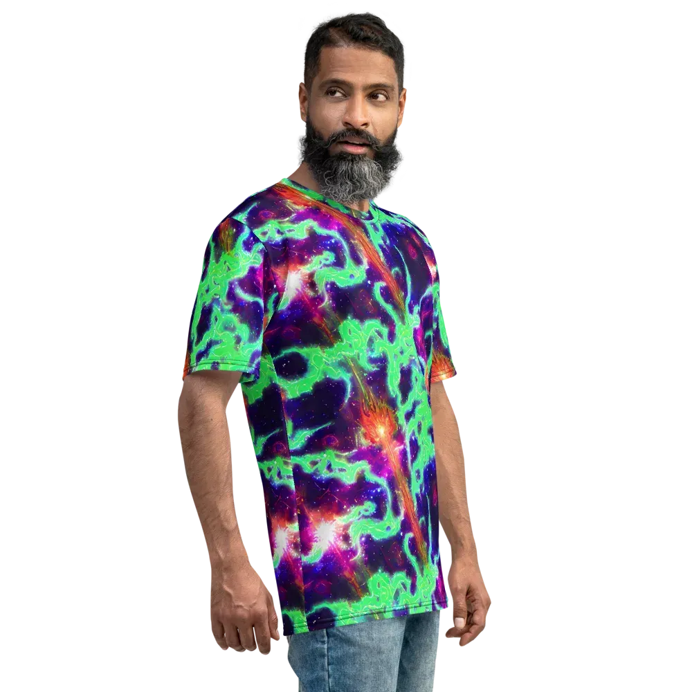 Neon Dragonfield on Men's Crew Neck T-Shirt — Right