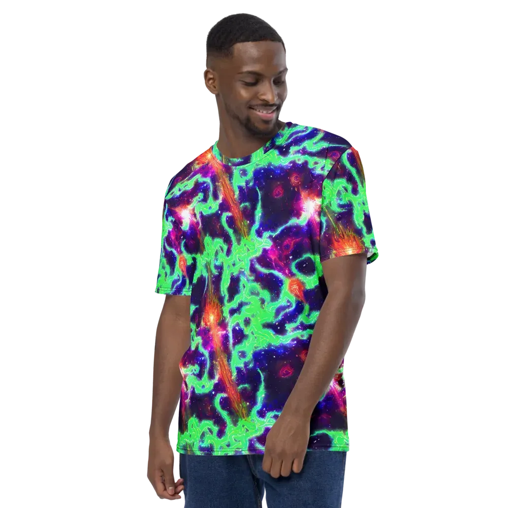 Neon Dragonfield on Men's Crew Neck T-Shirt — Left