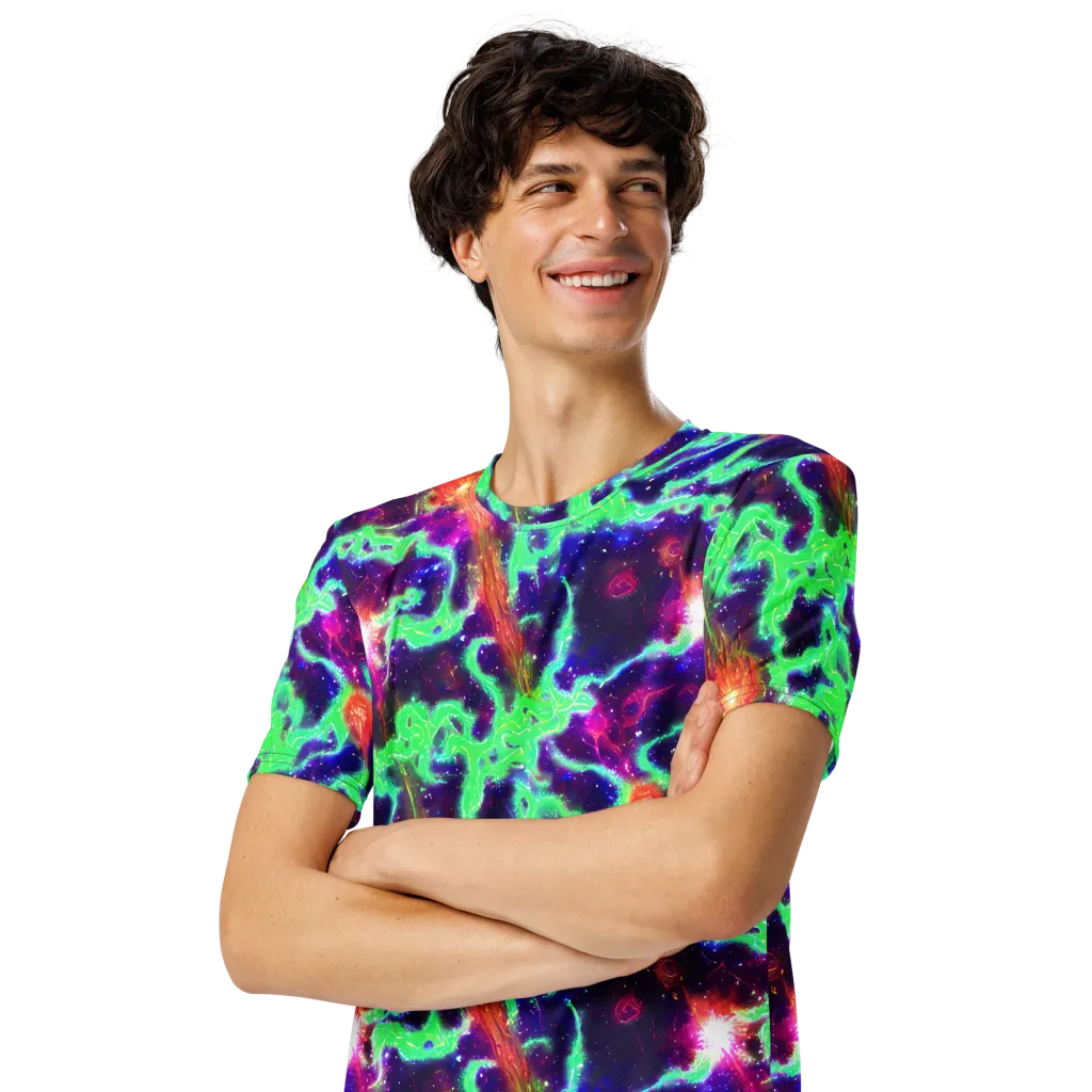 Neon Dragonfield on Men's Crew Neck T-Shirt — Left Front