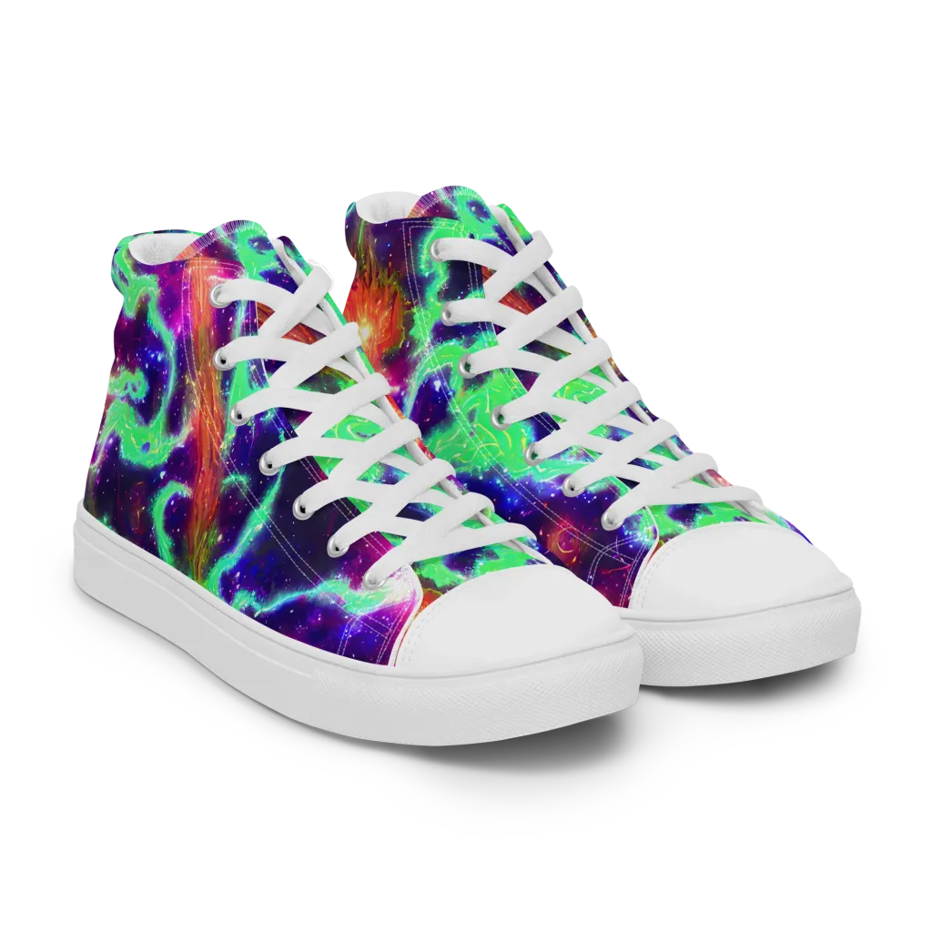Neon Dragonfield on Men's High Top Canvas Shoes — Right Front
