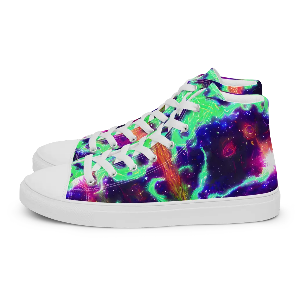 Neon Dragonfield on Men's High Top Canvas Shoes — Left
